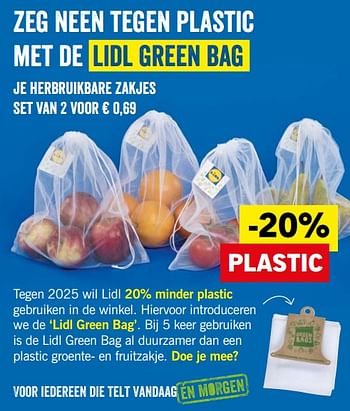 Wauw Verbinding verbroken Oranje Huismerk - Lidl -20% plastic zeg neen tegen plastic met de lidl green bag -  Promotie bij Lidl