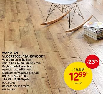 Promoties Wand- en vloertegel sandwood - Huismerk - BricoPlanit - Geldig van 05/02/2020 tot 17/02/2020 bij BricoPlanit