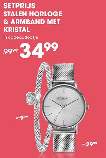 Promoties Setprijs stalen horloge + armband met kristal - Donna Mae  - Geldig van 27/01/2020 tot 14/02/2020 bij Lucardi