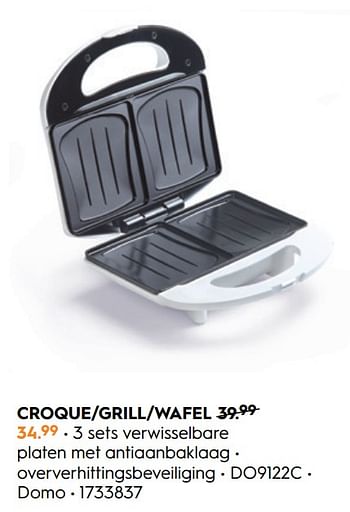 Promoties Domo croque-grill-wafel do9122c - Domo elektro - Geldig van 27/01/2020 tot 23/02/2020 bij Blokker