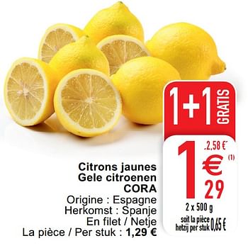 Promoties Citrons jaunes gele citroenen cora - Huismerk - Cora - Geldig van 28/01/2020 tot 03/02/2020 bij Cora