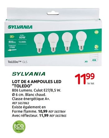 Promoties Lot de 4 ampoules led toledo - Sylvania - Geldig van 05/02/2020 tot 17/02/2020 bij Brico