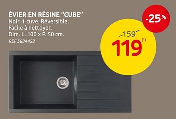 Promotions Évier en résine cube - Produit maison - Brico - Valide de 05/02/2020 à 17/02/2020 chez Brico