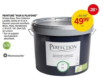 Promotions Peinture mur + plafond - Perfection - Valide de 05/02/2020 à 17/02/2020 chez BricoPlanit