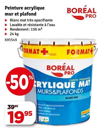 Peinture acrylique blanc mat pour murs et plafonds BOREAL PRO