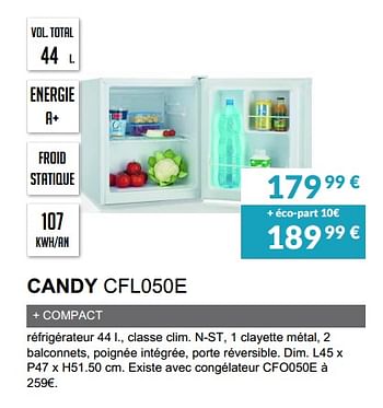 Promotions Rèfrigèrateur candy cfl050e - Candy - Valide de 03/12/2019 à 31/03/2020 chez Copra