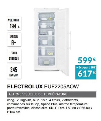 Promotions Congèlateur electrolux euf2205aow - Electrolux - Valide de 03/12/2019 à 31/03/2020 chez Copra