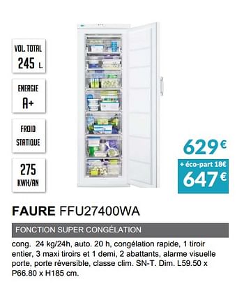 Promotions Congèlateur faure ffu27400wa - Faure - Valide de 03/12/2019 à 31/03/2020 chez Copra