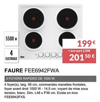 Promotions Table gaz faure fee6942fwa - Faure - Valide de 03/12/2019 à 31/03/2020 chez Copra
