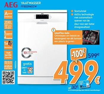 Promoties Aeg vaatwasser ffb53940zw - AEG - Geldig van 01/02/2020 tot 25/02/2020 bij Krefel