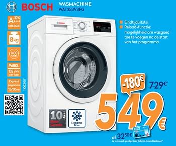 Promoties Bosch wasmachine wat283v3fg - Bosch - Geldig van 01/02/2020 tot 25/02/2020 bij Krefel