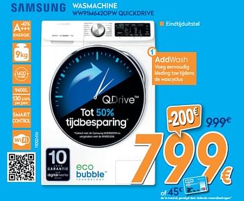 Promoties Samsung wasmachine ww91m642opw quickdrive - Samsung - Geldig van 01/02/2020 tot 25/02/2020 bij Krefel