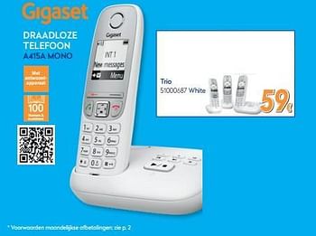 Promoties Gigaset draadloze telefoon a415a trio white - Gigaset - Geldig van 01/02/2020 tot 25/02/2020 bij Krefel