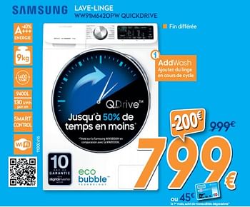 Promotions Samsung lave-linge ww91m642opw quickdrive - Samsung - Valide de 01/02/2020 à 25/02/2020 chez Krefel