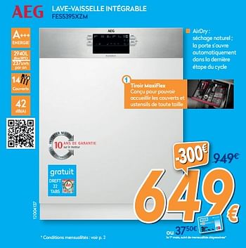 Promotions Aeg lave-vaisselle intégrable fes5395xzm - AEG - Valide de 01/02/2020 à 25/02/2020 chez Krefel