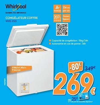 Promotions Whirlpool congélateur coffre whs 2122 - Whirlpool - Valide de 01/02/2020 à 25/02/2020 chez Krefel