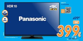 Promotions Panasonic uhd tv tx-50gx550e - Panasonic - Valide de 01/02/2020 à 25/02/2020 chez Krefel