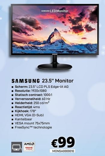 Promoties Samsung 23.5 monitor - Samsung - Geldig van 30/01/2020 tot 29/02/2020 bij Compudeals