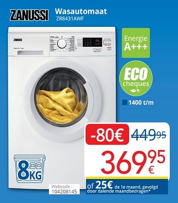 Promoties Zanussi wasautomaat zr8431awf - Zanussi - Geldig van 01/02/2020 tot 29/02/2020 bij Eldi