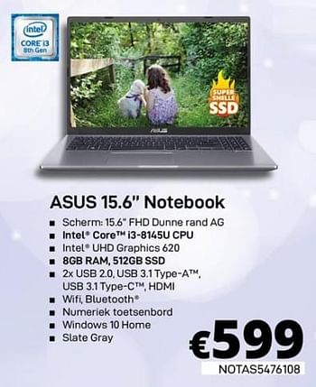 Promoties Asus 15.6 notebook - Asus - Geldig van 30/01/2020 tot 29/02/2020 bij Compudeals