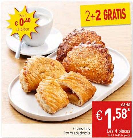 Produit maison Intermarche Chaussons pommes ou abricots En