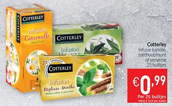 Promoties Cotterley infusie kamille, zoethout-munt of verveine - Cotterley - Geldig van 01/02/2020 tot 29/02/2020 bij Intermarche