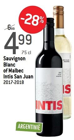 Promotions Sauvignon blanc of malbec intis san juan - Vins rouges - Valide de 05/02/2020 à 25/02/2020 chez Smatch