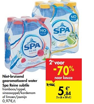 Promotions Niet-bruisend gearomatiseerd water spa reine subtile - Spa - Valide de 05/02/2020 à 17/02/2020 chez Carrefour