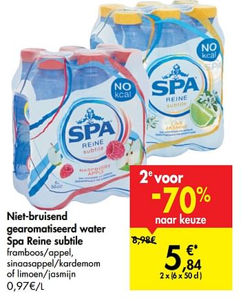 Promoties Niet-bruisend gearomatiseerd water spa reine subtile - Spa - Geldig van 05/02/2020 tot 17/02/2020 bij Carrefour