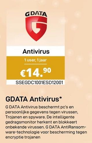 Promoties Gdata antivirus - G Data - Geldig van 30/01/2020 tot 29/02/2020 bij Compudeals