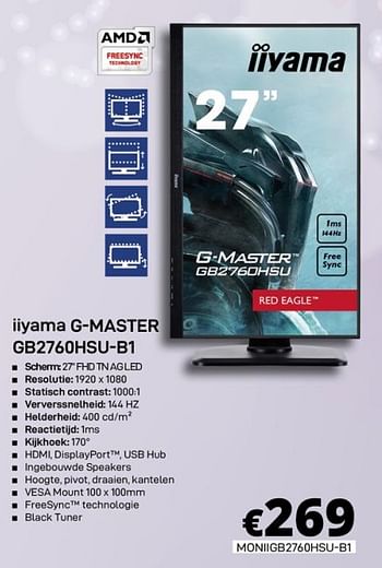 Promoties Iiyama g-master gb2760hsu-b1 - Iiyama - Geldig van 30/01/2020 tot 29/02/2020 bij Compudeals