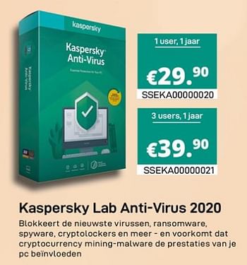 Promoties Kaspersky lab anti-virus 2020 - Kaspersky - Geldig van 30/01/2020 tot 29/02/2020 bij Compudeals