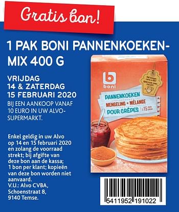Promoties Boni pannenkoekenmix - Boni - Geldig van 12/02/2020 tot 25/02/2020 bij Alvo