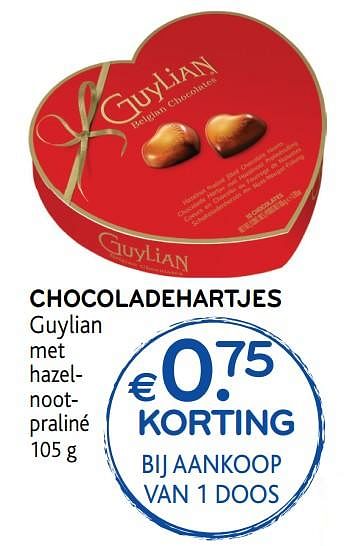 Promotions Chocoladehartjes guylian met hazelnootpraliné - Guylian - Valide de 12/02/2020 à 25/02/2020 chez Alvo