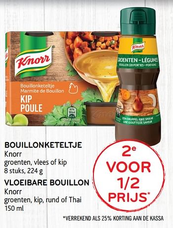 Promoties 2e voor 1-2 prijs bouillonketeltje knorr groenten, vlees of kip - Knorr - Geldig van 12/02/2020 tot 25/02/2020 bij Alvo