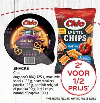 Promoties 2e voor 1-2 prijs snacks chio - Chio - Geldig van 12/02/2020 tot 25/02/2020 bij Alvo