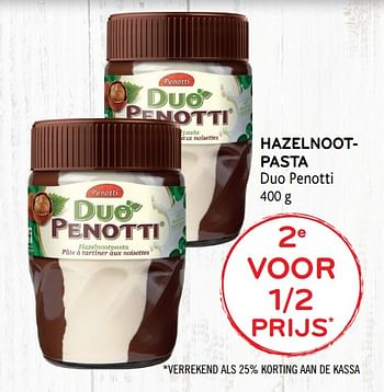 Promoties 2e voor 1-2 prijs hazelnootpasta duo penotti - Penotti - Geldig van 12/02/2020 tot 25/02/2020 bij Alvo