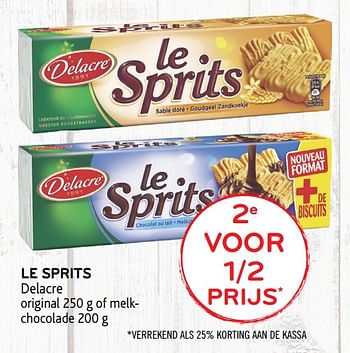 Promoties 2e voor 1-2 prijs le sprits delacre original of melkchocolade - Delacre - Geldig van 12/02/2020 tot 25/02/2020 bij Alvo