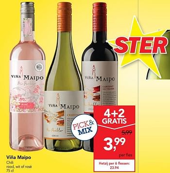Promoties Viña maipo chili rood, wit of rosé - Rode wijnen - Geldig van 12/02/2020 tot 25/02/2020 bij Makro