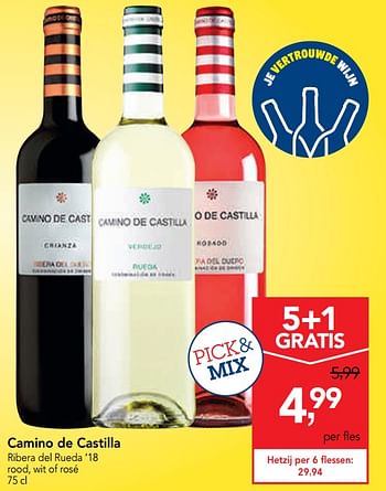 Promoties Camino de castilla ribera del rueda `18 rood, wit of rosé - Rode wijnen - Geldig van 12/02/2020 tot 25/02/2020 bij Makro
