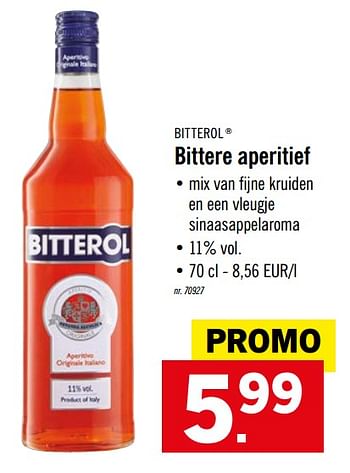 Promoties Bittere aperitief - Bitterol - Geldig van 17/02/2020 tot 22/02/2020 bij Lidl