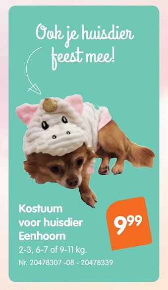 Promoties Kostuum voor huisdier eenhoorn - Huismerk - Fun - Geldig van 12/02/2020 tot 25/02/2020 bij Fun