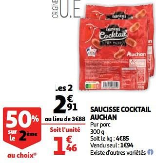 Promotions Saucisse cocktail auchan - Produit Maison - Auchan Ronq - Valide de 05/02/2020 à 16/02/2020 chez Auchan Ronq