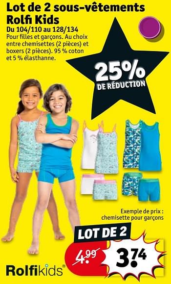 Promoties Lot de 2 sous-vêtements rolfi kids chemisette pour garçons - Rolfikids - Geldig van 11/02/2020 tot 23/02/2020 bij Kruidvat