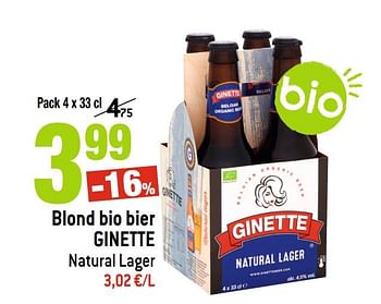 Promotions Blond bio bier ginette natural lager - Ginette - Valide de 12/02/2020 à 25/02/2020 chez Match