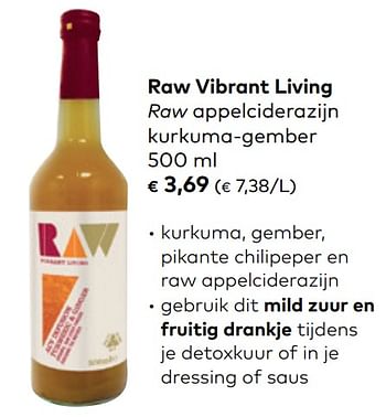 Promoties Raw vibrant living raw appelciderazijn kurkuma-gember - Raw - Geldig van 05/02/2020 tot 03/03/2020 bij Bioplanet