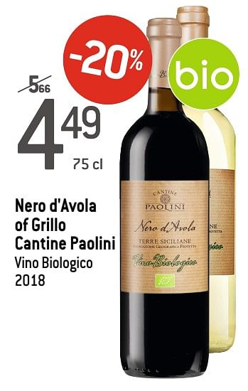 Promoties Nero d`avola of grillo cantine paolini vino biologico 2018 - Rode wijnen - Geldig van 05/02/2020 tot 25/02/2020 bij Match