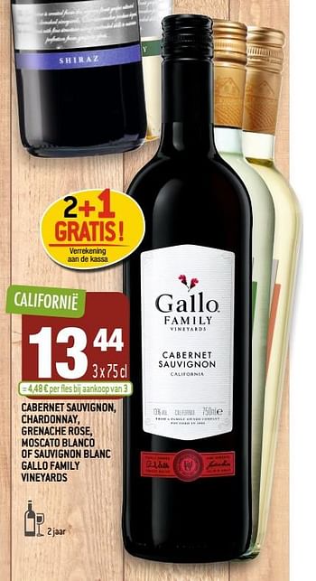 Promoties Cabernet sauvignon, chardonnay, grenache rose, moscato blanco of sauvignon blanc gallo family vineyards - Rode wijnen - Geldig van 05/02/2020 tot 25/02/2020 bij Match