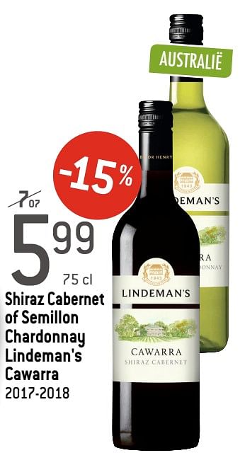 Promoties Shiraz cabernet of semillon chardonnay lindeman`s cawarra 2017-2018 - Witte wijnen - Geldig van 05/02/2020 tot 25/02/2020 bij Match
