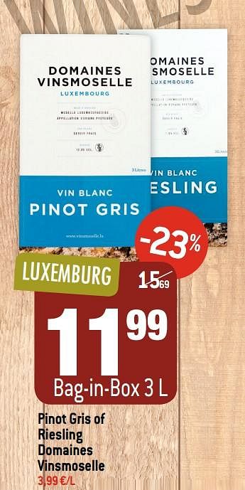 Promoties Pinot gris of riesling domaines vinsmoselle - Witte wijnen - Geldig van 05/02/2020 tot 25/02/2020 bij Match